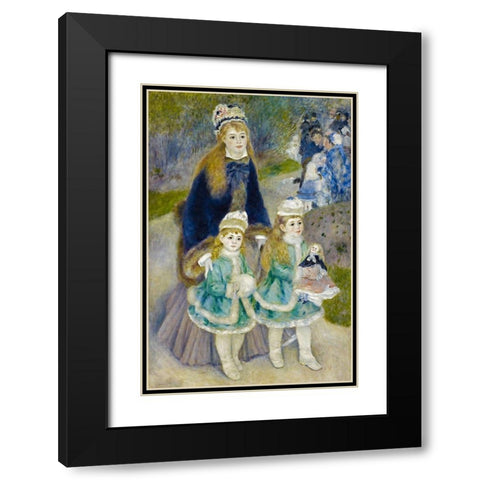 Mother and Children (La Promenade) Black Modern Wood Framed Art Print with Double Matting by Renoir, Pierre-Auguste