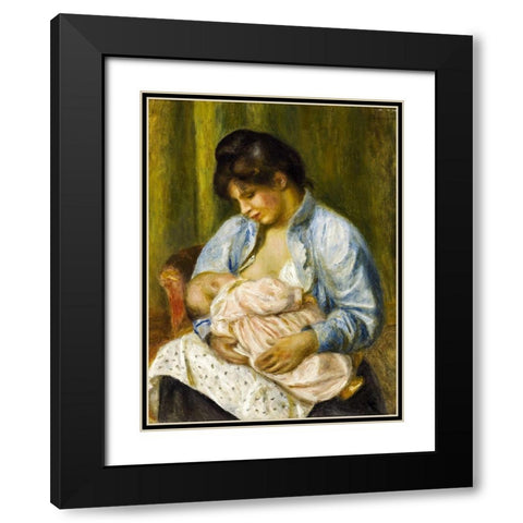 A Woman Nursing a Child Black Modern Wood Framed Art Print with Double Matting by Renoir, Pierre-Auguste