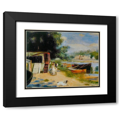 View of Bougival Black Modern Wood Framed Art Print with Double Matting by Renoir, Pierre-Auguste