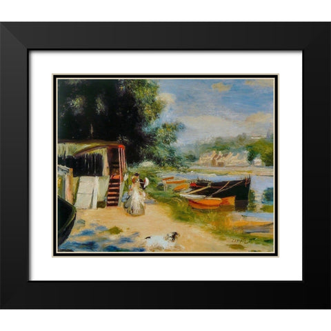 View of Bougival Black Modern Wood Framed Art Print with Double Matting by Renoir, Pierre-Auguste
