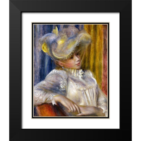 Woman with a Hat Black Modern Wood Framed Art Print with Double Matting by Renoir, Pierre-Auguste