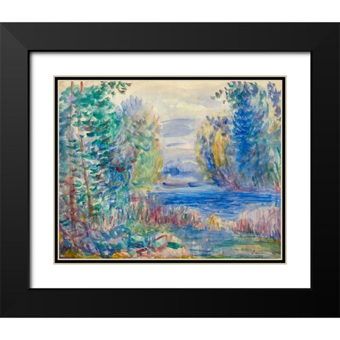River Landscape, 1890 Black Modern Wood Framed Art Print with Double Matting by Renoir, Pierre-Auguste