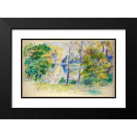 View of a Park Black Modern Wood Framed Art Print with Double Matting by Renoir, Pierre-Auguste