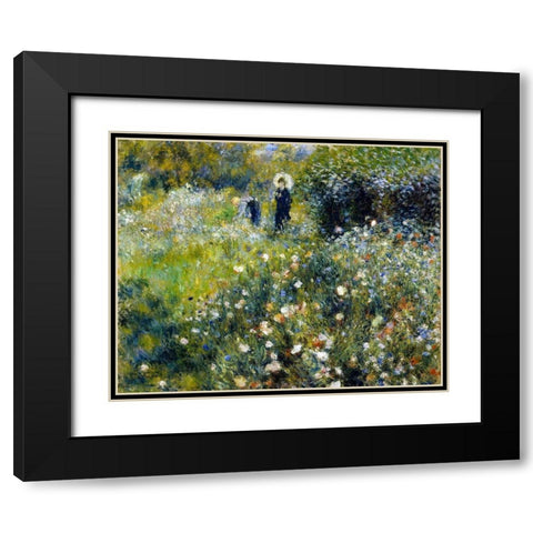 Woman with a Parasol in a Garden Black Modern Wood Framed Art Print with Double Matting by Renoir, Pierre-Auguste
