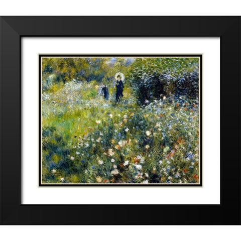 Woman with a Parasol in a Garden Black Modern Wood Framed Art Print with Double Matting by Renoir, Pierre-Auguste