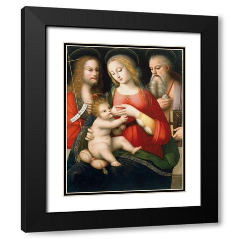 Madonna with Child and Saints John the Baptist and Girolamo Black Modern Wood Framed Art Print with Double Matting by Piccinelli, Andrea