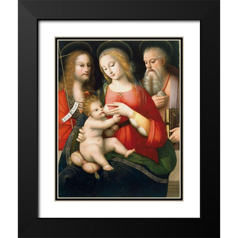 Madonna with Child and Saints John the Baptist and Girolamo Black Modern Wood Framed Art Print with Double Matting by Piccinelli, Andrea