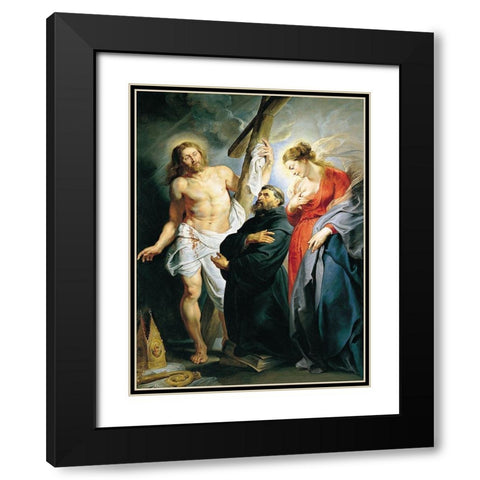 San Agustin entre Cristo y la Virgen Black Modern Wood Framed Art Print with Double Matting by Rubens, Peter Paul