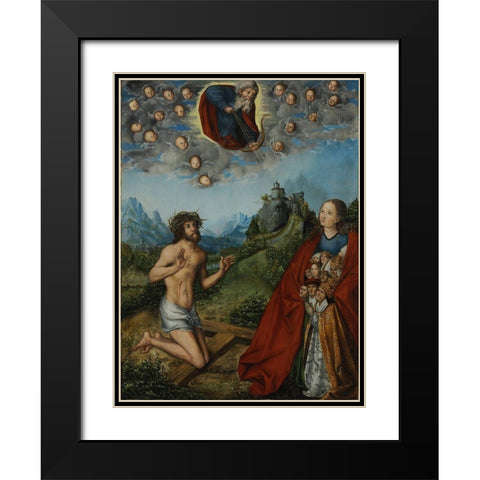Christ and the Virgin Interceding for Humanity Black Modern Wood Framed Art Print with Double Matting by Cranach, Lucas the Elder