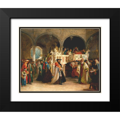 The Feast of the Rejoicing of the Law at the Synagogue Black Modern Wood Framed Art Print with Double Matting by Hart, Solomon Alexander