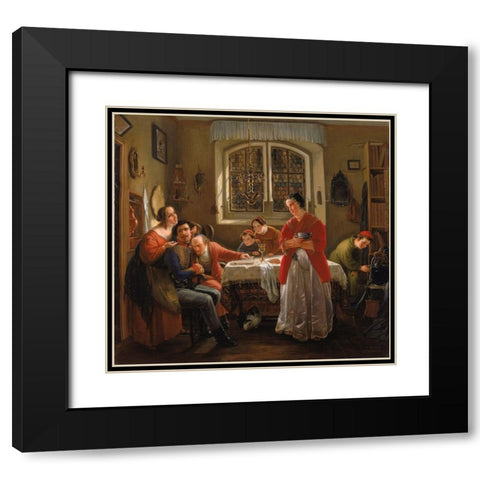 The Return of the Volunteer Black Modern Wood Framed Art Print with Double Matting by Oppenheim, Moritz Daniel