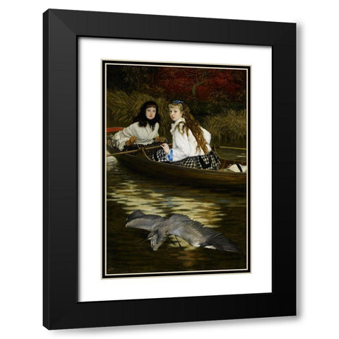 On the Thames, A Heron Black Modern Wood Framed Art Print with Double Matting by Tissot, James