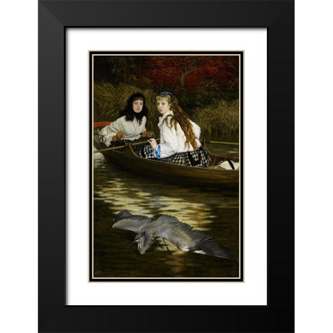 On the Thames, A Heron Black Modern Wood Framed Art Print with Double Matting by Tissot, James