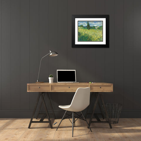Green Field Black Modern Wood Framed Art Print with Double Matting by van Gogh, Vincent