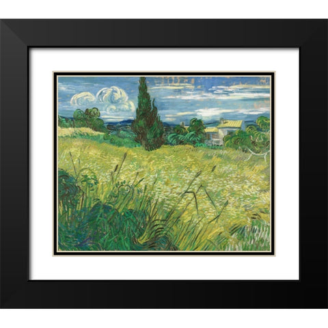 Green Field Black Modern Wood Framed Art Print with Double Matting by van Gogh, Vincent