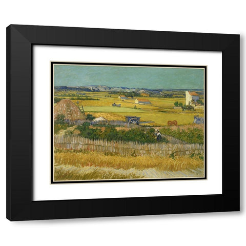 The harvest Black Modern Wood Framed Art Print with Double Matting by van Gogh, Vincent