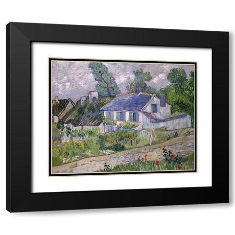 Houses at Auvers Black Modern Wood Framed Art Print with Double Matting by van Gogh, Vincent
