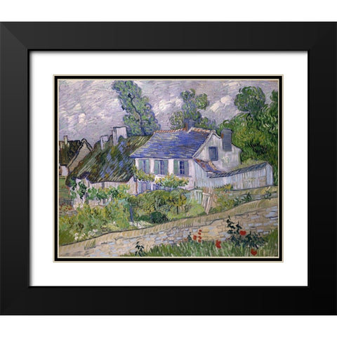 Houses at Auvers Black Modern Wood Framed Art Print with Double Matting by van Gogh, Vincent