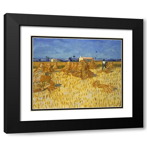 Corn Harvest in Provence Black Modern Wood Framed Art Print with Double Matting by van Gogh, Vincent