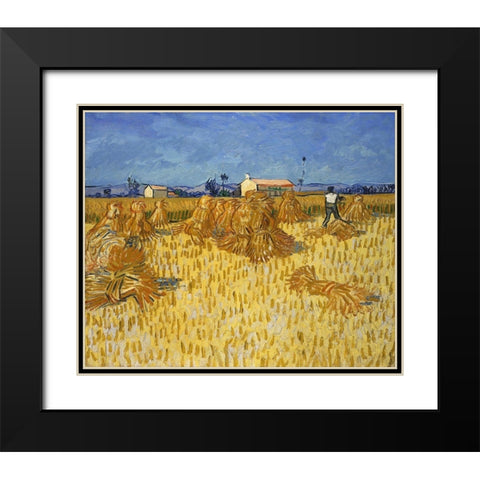 Corn Harvest in Provence Black Modern Wood Framed Art Print with Double Matting by van Gogh, Vincent