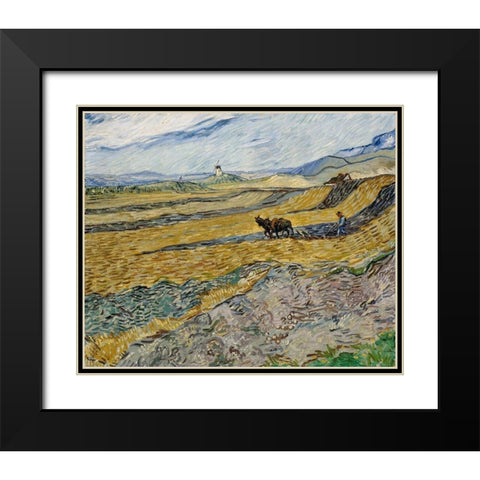Enclosed Field with Ploughman Black Modern Wood Framed Art Print with Double Matting by van Gogh, Vincent