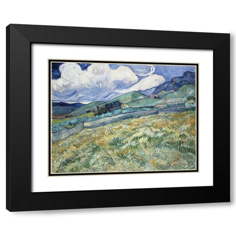 Landscape from Saint-Remy Black Modern Wood Framed Art Print with Double Matting by van Gogh, Vincent