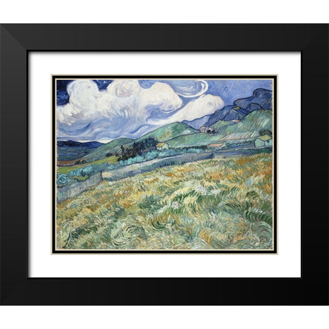 Landscape from Saint-Remy Black Modern Wood Framed Art Print with Double Matting by van Gogh, Vincent