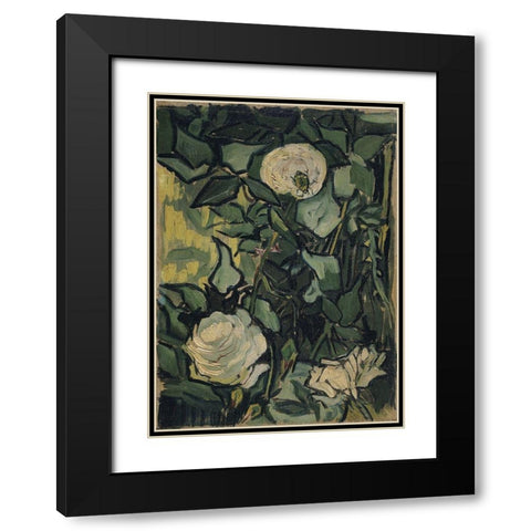 Roses Black Modern Wood Framed Art Print with Double Matting by van Gogh, Vincent