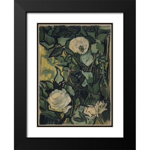 Roses Black Modern Wood Framed Art Print with Double Matting by van Gogh, Vincent