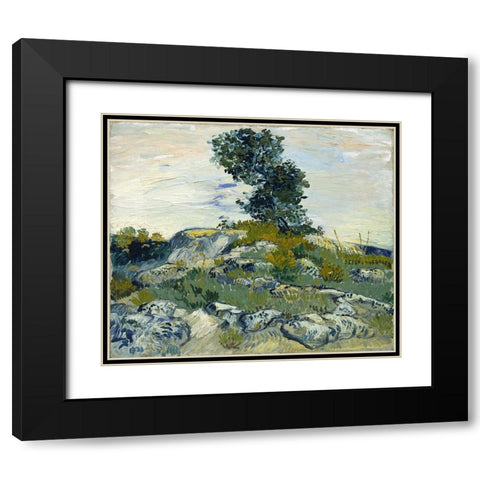 Rocks with Oak Tree Black Modern Wood Framed Art Print with Double Matting by van Gogh, Vincent