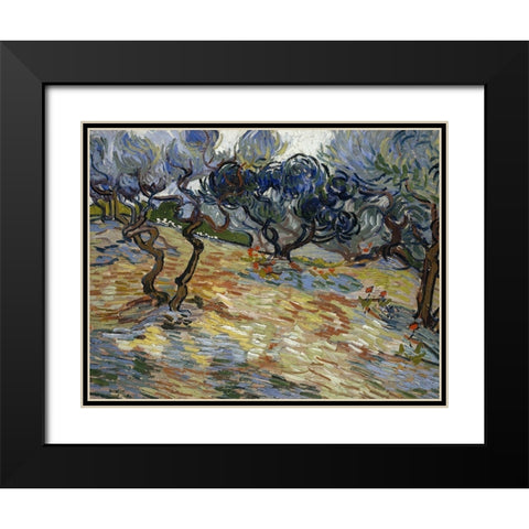 Olive Trees, Bright blue sky Black Modern Wood Framed Art Print with Double Matting by van Gogh, Vincent