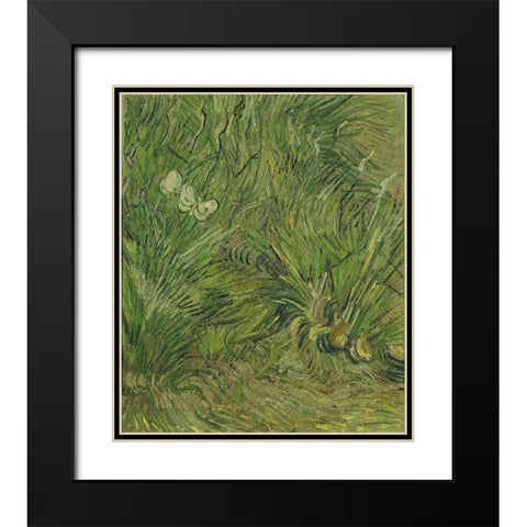 Garden with butterflies Black Modern Wood Framed Art Print with Double Matting by van Gogh, Vincent
