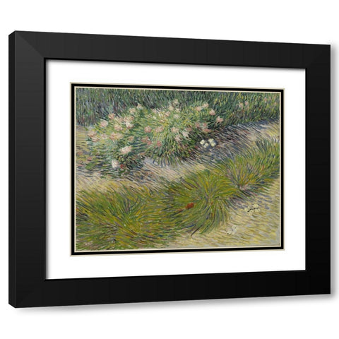 Grass and Butterflies Black Modern Wood Framed Art Print with Double Matting by van Gogh, Vincent