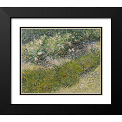 Grass and Butterflies Black Modern Wood Framed Art Print with Double Matting by van Gogh, Vincent