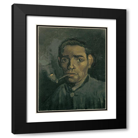 Head of a man Black Modern Wood Framed Art Print with Double Matting by van Gogh, Vincent