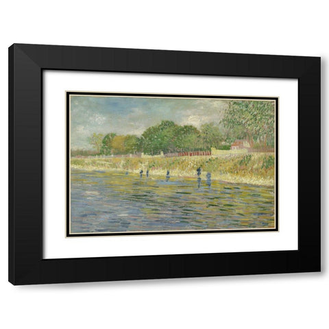 Bank of the Seine Black Modern Wood Framed Art Print with Double Matting by van Gogh, Vincent