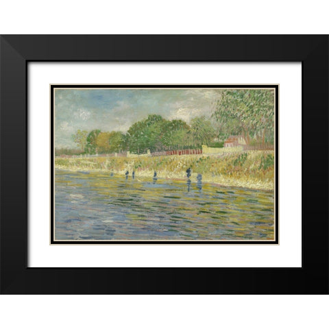Bank of the Seine Black Modern Wood Framed Art Print with Double Matting by van Gogh, Vincent