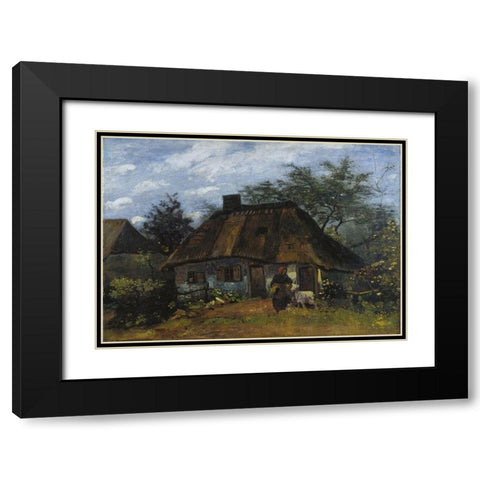 Farmhouse in Nuenen Black Modern Wood Framed Art Print with Double Matting by van Gogh, Vincent