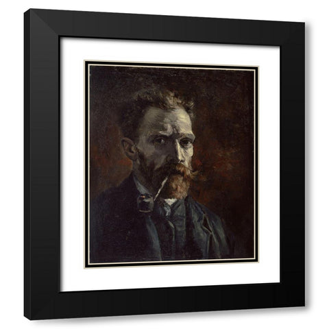 Self-portrait with pipe Black Modern Wood Framed Art Print with Double Matting by van Gogh, Vincent