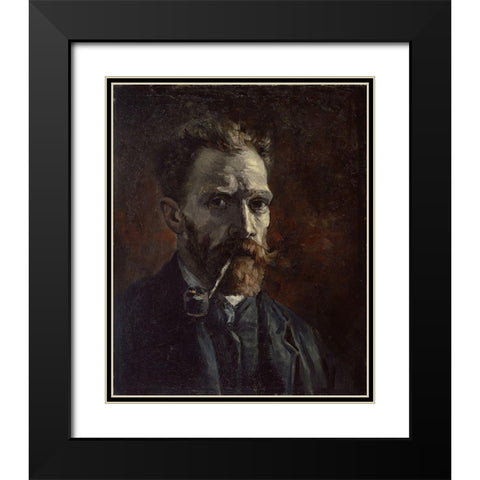 Self-portrait with pipe Black Modern Wood Framed Art Print with Double Matting by van Gogh, Vincent