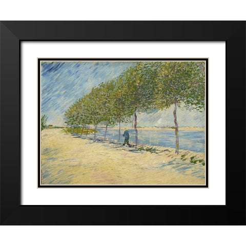 Along the Seine Black Modern Wood Framed Art Print with Double Matting by van Gogh, Vincent