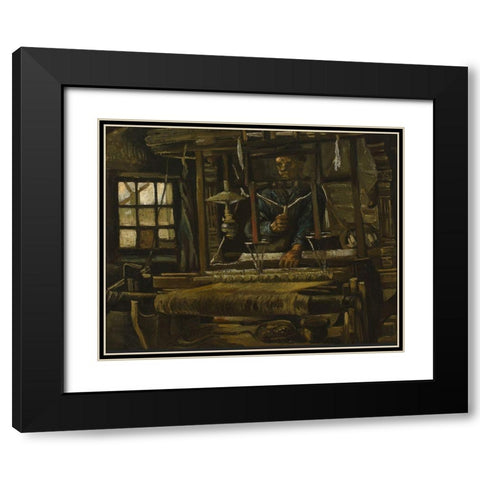 A Weavers Cottage Black Modern Wood Framed Art Print with Double Matting by van Gogh, Vincent