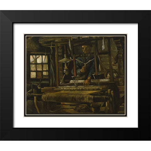 A Weavers Cottage Black Modern Wood Framed Art Print with Double Matting by van Gogh, Vincent