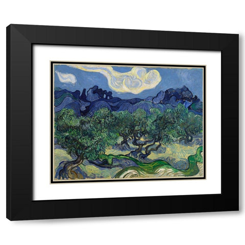 The Olive Trees Black Modern Wood Framed Art Print with Double Matting by van Gogh, Vincent