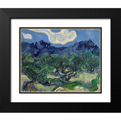 The Olive Trees Black Modern Wood Framed Art Print with Double Matting by van Gogh, Vincent