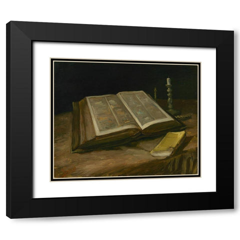 Still life with Bible Black Modern Wood Framed Art Print with Double Matting by van Gogh, Vincent
