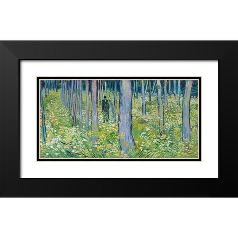 Undergrowth with two Figures Black Modern Wood Framed Art Print with Double Matting by van Gogh, Vincent