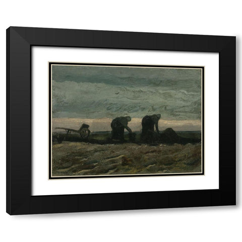 Two women on the heath Black Modern Wood Framed Art Print with Double Matting by van Gogh, Vincent