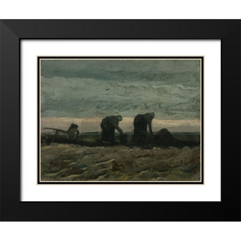 Two women on the heath Black Modern Wood Framed Art Print with Double Matting by van Gogh, Vincent