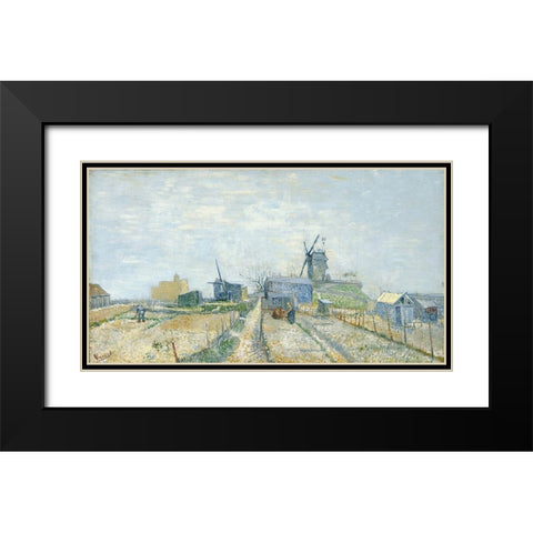 Montmartre, mills and vegetable gardens Black Modern Wood Framed Art Print with Double Matting by van Gogh, Vincent
